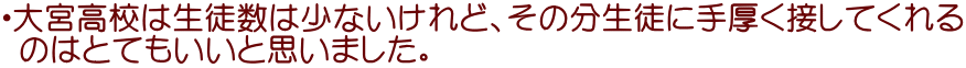 ・大宮高校は生徒数は少ないけれど、その分生徒に手厚く接してくれる  のはとてもいいと思いました。